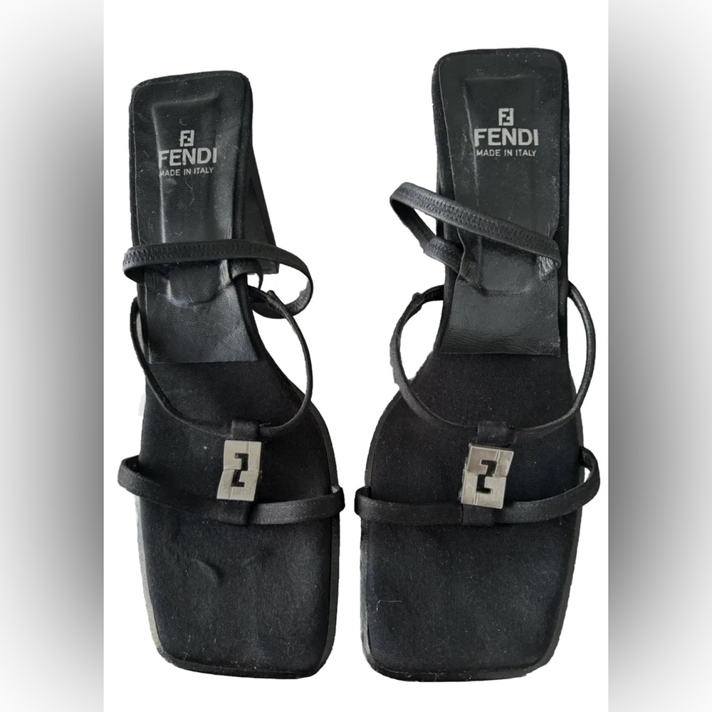 FENDI Vintage Fabric strappy high heel sandals shoes - black Size 9